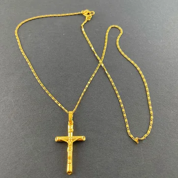 Совершенно Новое аутентичное ожерелье из 24-каратного золота с позолоченным Крестом, Ожерелье для женщин и мужчин, Пара Ювелирных изделий, Подарки