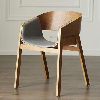 Современные обеденные стулья из массива дерева для домашней мебели Кухонные обеденные стулья со спинкой и креативным подлокотником, легкое роскошное ресторанное кресло