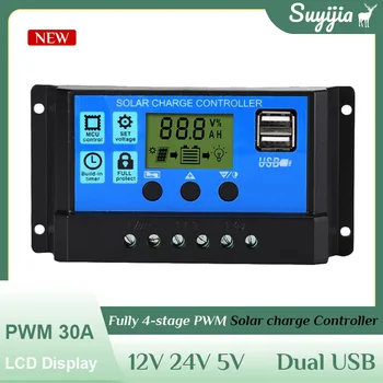 Солнечный контроллер 10A-60A 12V /24V Солнечный Регулятор Полностью 4-ступенчатый PWM Для Управления зарядкой ЖК-дисплей С Двойным USB-выходом 5V С портом USB