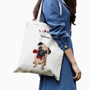 Сумка для покупок с милым котом и собакой, 3D-печать, модные женские холщовые сумки-тоут, эко-сумка, мультяшные сумки на плечо для женщин