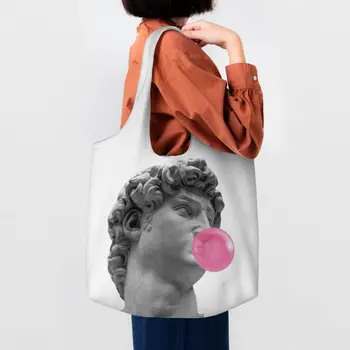 Сумки для покупок из жевательной резинки Дэвида Микеланджело, сумки для покупок из набивного холста, сумки для покупок через плечо, большая вместительная Моющаяся сумка
