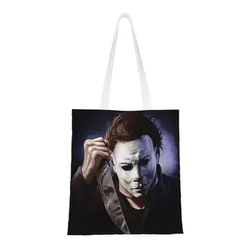 Сумки для покупок из фильма ужасов Майкла Майерса на Хэллоуин, изготовленные на заказ холщовые сумки для покупок, сумка через плечо, моющаяся сумка