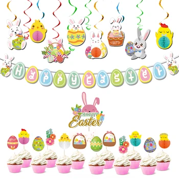 Счастливый Пасхальный баннер с яйцом-кроликом, Пасхальная подвесная гирлянда, домашние флаги-овсянки, Пасхальные украшения для дома, детский Пасхальный фон, баннер