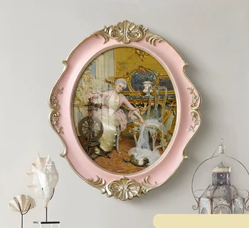 Французское ретро искусство 40 см розовая фоторамка украшение живопись классический дом гостиная вилла эллиптический каркас