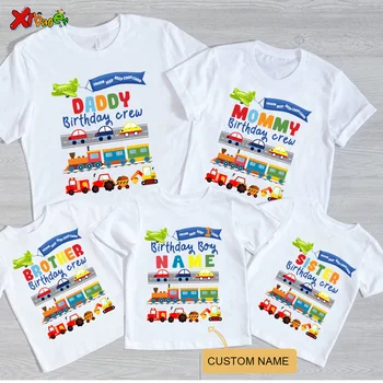 Футболка с мультяшным поездом, рубашка для мальчиков и девочек, одинаковая одежда для семейных вечеринок, комплекты с персонализированными именами для детей, футболка Famili