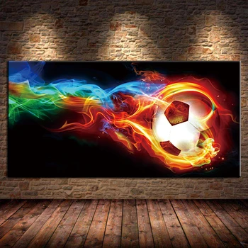 Футбольный мяч в огне Радуга Абстрактные настенные картины на холсте Современные футбольные настенные плакаты и принты для гостиной Cuadros