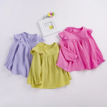 Хлопковая летняя милая дизайнерская одежда для маленьких девочек из 2 предметов, брюки и однотонное платье с длинными рукавами, комплект топов