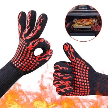 Цельнокроеные перчатки для барбекю, Термостойкие прихватки для духовки, 800 градусов, огнестойкие перчатки для барбекю, теплоизоляция для микроволновой печи, 2021