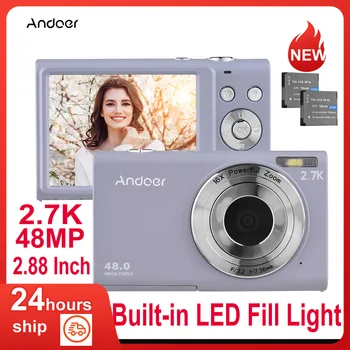 Цифровая камера Andoer 2.7K Компактная Видеокамера 48 Мп С Автоматической Фокусировкой, 2,88-дюймовый IPS-Экран, 16-кратный Зум, Встроенная Светодиодная Заполняющая Подсветка