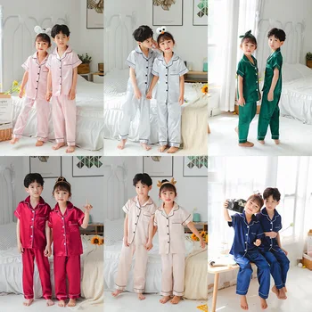 Шелковые пижамы для девочек, летняя детская одежда с длинными рукавами, пижамы, костюмы, ночная рубашка для мальчиков, удобная домашняя одежда для младенцев
