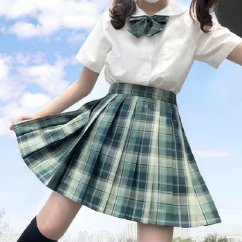 Школьная форма для девочек, плиссированные юбки, Японская школьная форма, юбка в клетку трапециевидной формы с высокой талией, сексуальная женская униформа JK, красочные