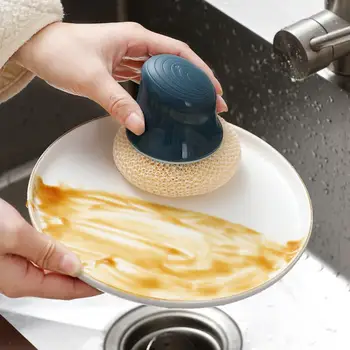 Щетка для чистки кухонных горшков, щетка для чистки шариковых волокон с длинной ручкой, щетка для мытья кастрюль, сковородок, щетка для мытья посуды, Съемная щетка